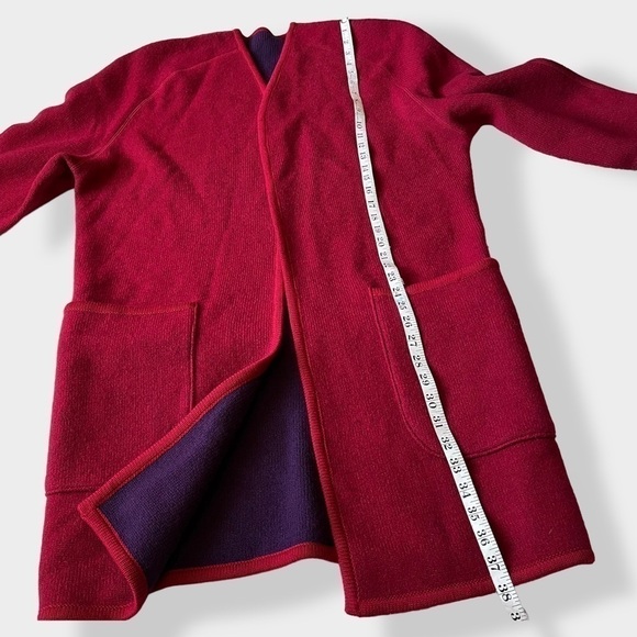 VTG 80s Coatigan Open Cardigan Reversible Knit Boxy Large Shoulder Red Purple 10 - Picture 13 of 14